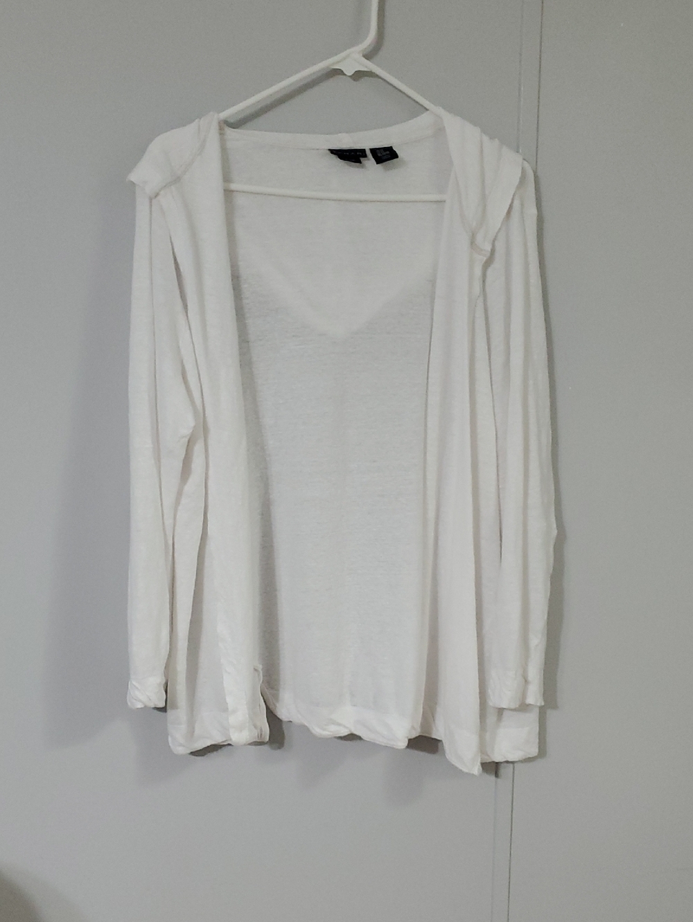 Tahari White Hooded Open Cardigan 100% Linen size 2X